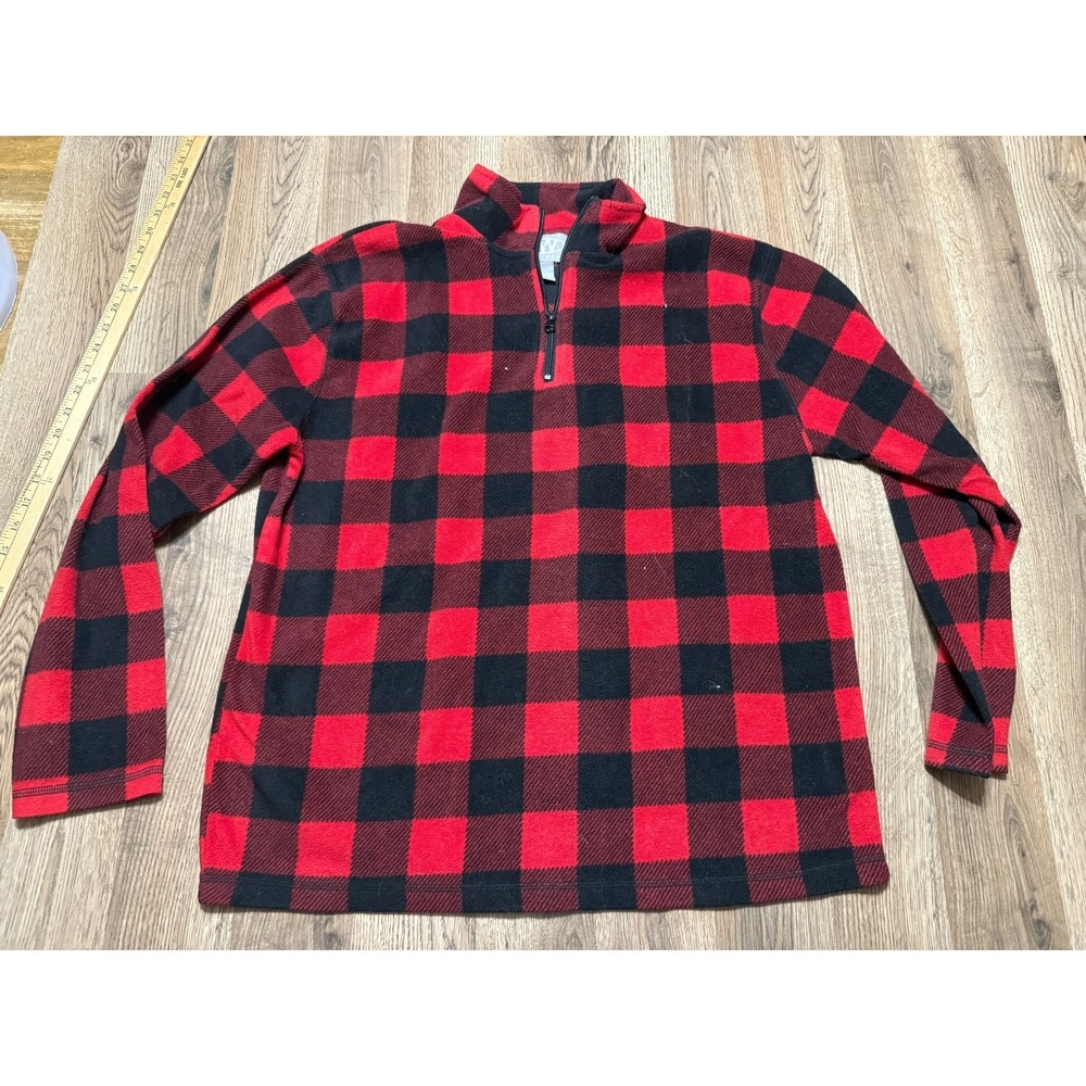 Rugged Wear Sweater, Men's Size XL, Black Red Buffalo Check 1/4 Zipper, Pullover